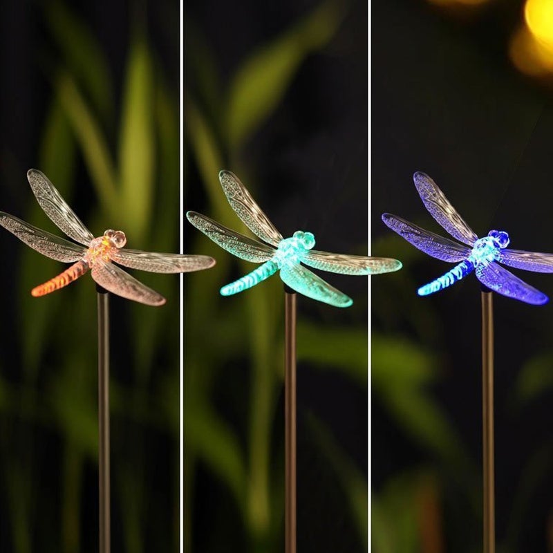 QIDEA Outdoor Solar Garden Stake Light - Color Changing Decorative LED Stake Lamp In-ground Landscaping Lighting for Garden Patio Yard Lawn Pathway Flower Bed Decor Decorations Figurine Dragonfly - Image 2